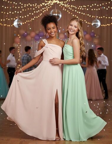 One Shoulder Junior Bridesmaid Dresses Chiffon Flower Girl Dress for Wedding Guess Formal Dress with Slit in Saudi Arabia