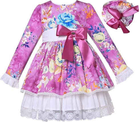 Pettigirl Girls Kids Elegant Winter Purple Floral Ruffle Boutique Clothes Toddler Sweet Holiday Princess Dresses in Saudi Arabia