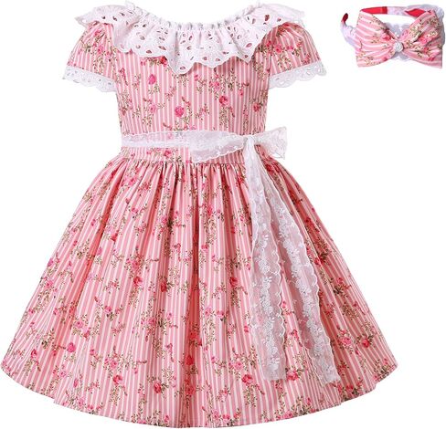 Pettigirl Lovely Girls Floral Striped Printed Spring Outfit Clothing Kids Popular Festival Knee Length Dresses in Saudi Arabia