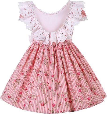Pettigirl Lovely Girls Floral Striped Printed Spring Outfit Clothing Kids Popular Festival Knee Length Dresses in Saudi Arabia