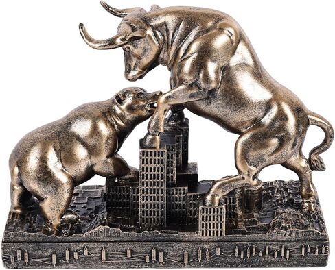 Bull and Bear Statue Wall Street Bull Statue - Ideal Stock Market Gift for Men Office Decoration Wall Street Bull Vs Bear Home Décor Stock Market Bull Figurine Finance Office Decor Financial (Bronze) in Saudi Arabia