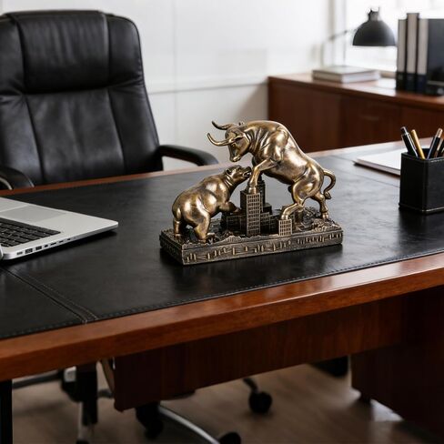 Bull and Bear Statue Wall Street Bull Statue - Ideal Stock Market Gift for Men Office Decoration Wall Street Bull Vs Bear Home Décor Stock Market Bull Figurine Finance Office Decor Financial (Bronze) in Saudi Arabia