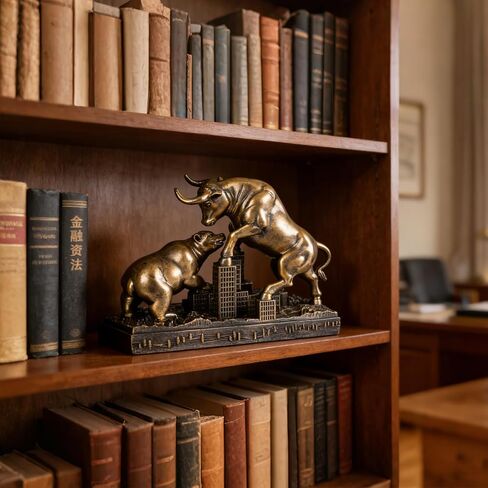 Bull and Bear Statue Wall Street Bull Statue - Ideal Stock Market Gift for Men Office Decoration Wall Street Bull Vs Bear Home Décor Stock Market Bull Figurine Finance Office Decor Financial (Bronze) in Saudi Arabia