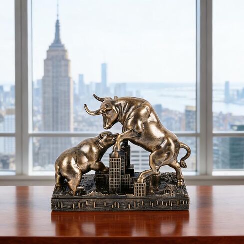 Bull and Bear Statue Wall Street Bull Statue - Ideal Stock Market Gift for Men Office Decoration Wall Street Bull Vs Bear Home Décor Stock Market Bull Figurine Finance Office Decor Financial (Bronze) in Saudi Arabia