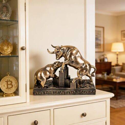 Bull and Bear Statue Wall Street Bull Statue - Ideal Stock Market Gift for Men Office Decoration Wall Street Bull Vs Bear Home Décor Stock Market Bull Figurine Finance Office Decor Financial (Bronze) in Saudi Arabia