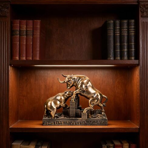 Bull and Bear Statue Wall Street Bull Statue - Ideal Stock Market Gift for Men Office Decoration Wall Street Bull Vs Bear Home Décor Stock Market Bull Figurine Finance Office Decor Financial (Bronze) in Saudi Arabia