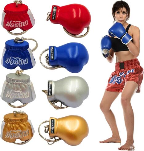 Muay Thai Gloves, Thai Boxing Shorts, Muay Thai Keychain 8 PCS, Boxing Gloves Keychain, Thai Gift from Thailand, Key Ring in Saudi Arabia