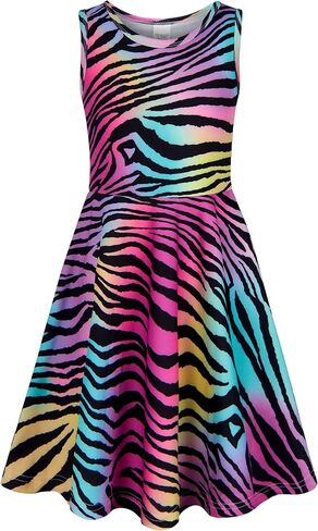 RAISEVERN Girl Dresses Sleeveless Cute Pattern Casual Sundress 4-13 Years in Kuwait