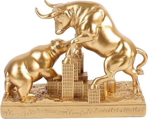 Bull and Bear Statue Wall Street Bull Statue - Ideal Stock Market Gift for Men Office Decoration Wall Street Bull Vs Bear Home Décor Stock Market Bull Figurine Finance Office Decor Financial (Bronze) in Kuwait