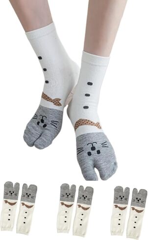 Cute Cartoon Cat Japanese Split Toe Socks Tabi Geta Socks – Soft Cotton, Breathable, Two-Toe Mid-Calf Socks for Geta Sandals in Saudi Arabia