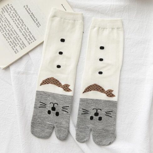 Cute Cartoon Cat Japanese Split Toe Socks Tabi Geta Socks – Soft Cotton, Breathable, Two-Toe Mid-Calf Socks for Geta Sandals in Saudi Arabia