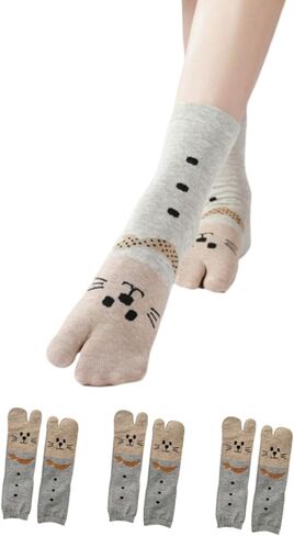 Cute Cartoon Cat Japanese Split Toe Socks Tabi Geta Socks – Soft Cotton, Breathable, Two-Toe Mid-Calf Socks for Geta Sandals in Saudi Arabia