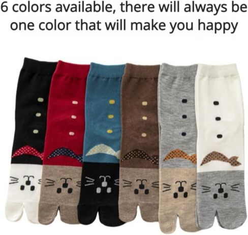 Cute Cartoon Cat Japanese Split Toe Socks Tabi Geta Socks – Soft Cotton, Breathable, Two-Toe Mid-Calf Socks for Geta Sandals in Saudi Arabia