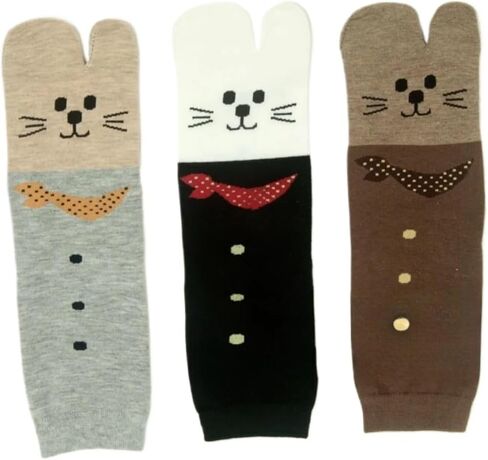 Cute Cartoon Cat Japanese Split Toe Socks Tabi Geta Socks – Soft Cotton, Breathable, Two-Toe Mid-Calf Socks for Geta Sandals in Saudi Arabia