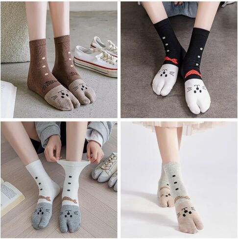 Cute Cartoon Cat Japanese Split Toe Socks Tabi Geta Socks – Soft Cotton, Breathable, Two-Toe Mid-Calf Socks for Geta Sandals in Saudi Arabia