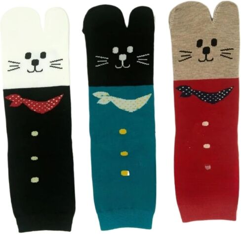 Cute Cartoon Cat Japanese Split Toe Socks Tabi Geta Socks – Soft Cotton, Breathable, Two-Toe Mid-Calf Socks for Geta Sandals in Saudi Arabia