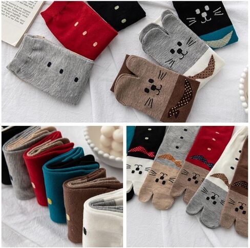 Cute Cartoon Cat Japanese Split Toe Socks Tabi Geta Socks – Soft Cotton, Breathable, Two-Toe Mid-Calf Socks for Geta Sandals in Saudi Arabia