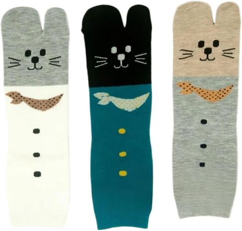 Cute Cartoon Cat Japanese Split Toe Socks Tabi Geta Socks – Soft Cotton, Breathable, Two-Toe Mid-Calf Socks for Geta Sandals in Saudi Arabia