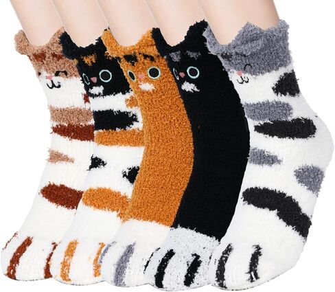 Fuzzy Cat Socks for Women Paw Fluffy Socks Cute Design with Elastic Cuff Cozy Soft Durable Stretch Fit as Gift in Kuwait
