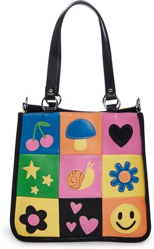 Dolls Kill Happy In My Mind Tote Bag by Delia's– Vegan Leather Patchwork Handbag with Embroidered Appliques – One Size in Saudi Arabia