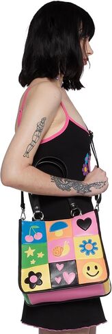 Dolls Kill Happy In My Mind Tote Bag by Delia's– Vegan Leather Patchwork Handbag with Embroidered Appliques – One Size in Saudi Arabia