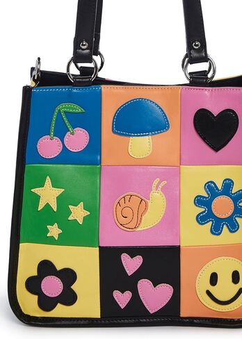 Dolls Kill Happy In My Mind Tote Bag by Delia's– Vegan Leather Patchwork Handbag with Embroidered Appliques – One Size in Saudi Arabia