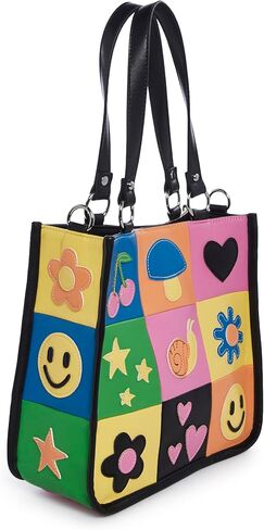 Dolls Kill Happy In My Mind Tote Bag by Delia's– Vegan Leather Patchwork Handbag with Embroidered Appliques – One Size in Saudi Arabia