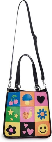 Dolls Kill Happy In My Mind Tote Bag by Delia's– Vegan Leather Patchwork Handbag with Embroidered Appliques – One Size in Saudi Arabia