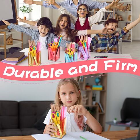 18 Pack Colorful Clear Acrylic Pen Holder Colorful Desktop Pencil Cup Acrylic Square Pencil Organizer Makeup Brush Holder Desk Pencil Cup Stationery Organizer for Desk Dorm Home Office Supply in Kuwait