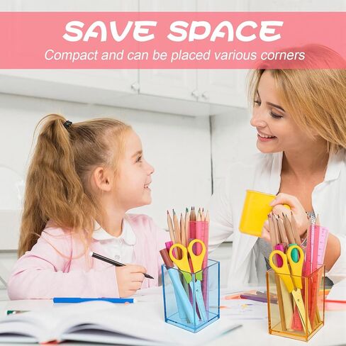 18 Pack Colorful Clear Acrylic Pen Holder Colorful Desktop Pencil Cup Acrylic Square Pencil Organizer Makeup Brush Holder Desk Pencil Cup Stationery Organizer for Desk Dorm Home Office Supply in Kuwait