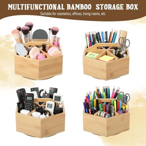 منظم مكتب مستلزمات فنية دوارة من الخيزران، منظم أقلام تحديد دوارة لعلامات الكحول، علبة تخزين سطح المكتب للوازم المكتبية، تخزين الخيزران يدور 360 درجة لأقلام الرصاص والقلم وفرش الطلاء in Kuwait