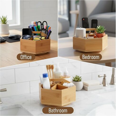 منظم مكتب مستلزمات فنية دوارة من الخيزران، منظم أقلام تحديد دوارة لعلامات الكحول، علبة تخزين سطح المكتب للوازم المكتبية، تخزين الخيزران يدور 360 درجة لأقلام الرصاص والقلم وفرش الطلاء in Kuwait