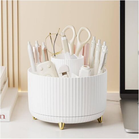 360 Rotating Plastic Desk Pen Organizer with 5 Slots, Dual-Purpose Art Supply Pencil Cup for Office, School, Home,makeup pencil(blue) in Saudi Arabia
