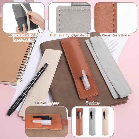 Thinp 3 Pcs Elastic Band Pen Holder for Notebook, PU Leather Pen Loop Holder Adjustable Straps Pens Sleeve Pouch Pencil Holders Case for Notebook, Journal, Planners, School Office Supplies in Saudi Arabia