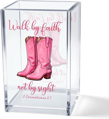 Pray & Give It To God Girly Acrylic Cosmetic Pencil Pen Holder Cup, Coquette Bow Preppy Desk Organizer Accessories for Home Office Decor, Pink Christian Gifts for Women Girl Daughter Coworker in Saudi Arabia