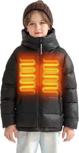 Kids Heated Jacket with 12V/5A 10000 mAh Battery Pack, 3 Heated Areas Winter Coat for Boys Girls Heated Coat in Kuwait
