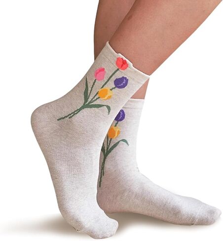 جوارب نسائية بنمط زهرة التوليب مكونة من مزيج القطن مكونة من 4 أزواج in Kuwait