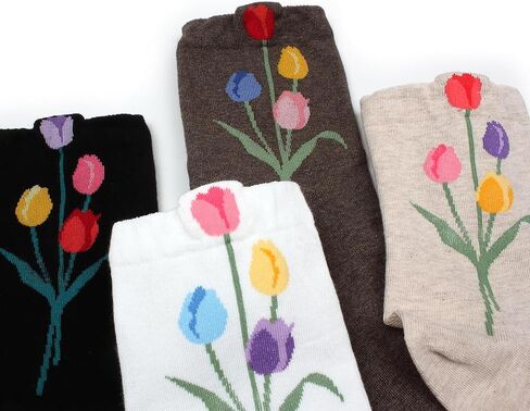 جوارب نسائية بنمط زهرة التوليب مكونة من مزيج القطن مكونة من 4 أزواج in Kuwait