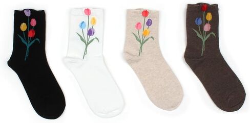 جوارب نسائية بنمط زهرة التوليب مكونة من مزيج القطن مكونة من 4 أزواج in Kuwait
