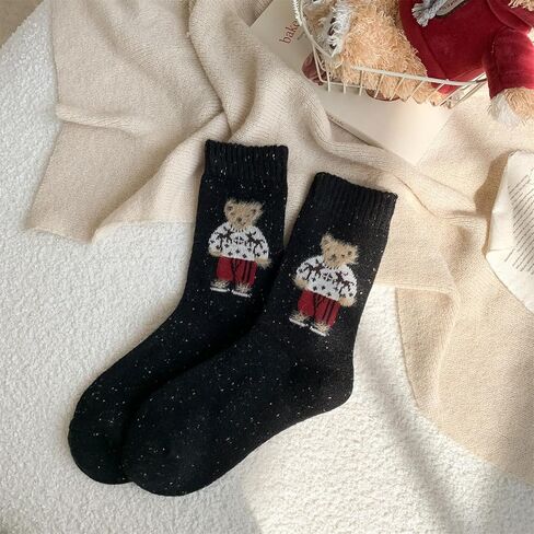 Bear Crew Socks 5 Pairs Female Cute Bear Embroidered Cotton Crew Socks Female Cute Mid-tube Socks Warm and Soft in Kuwait