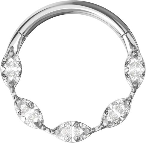 Multi Marquis Cz Stones 16 Gauge G23 Grade Titanium Hinged Clicker Segment Ring - Hoop Cartilage - Daith Hoop - Segment Ring Body Jewelry in Saudi Arabia