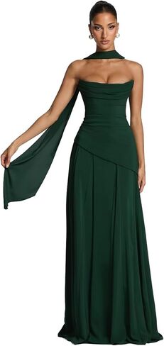 Strapless Cowl Neck Chiffon Bridesmaid Dresses for Women Corset Long Prom Dresses 2026 Ruched Maxi Dress with Scarf in Saudi Arabia