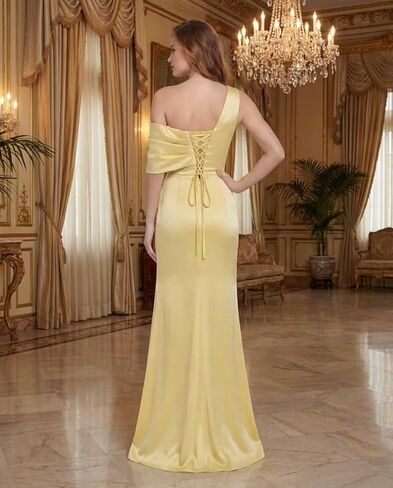 One Shoulder Satin Prom Dress Ball Gown 2026 Pleated Mermaid Formal Evening Ball Gowns with Slit in Saudi Arabia