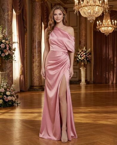 One Shoulder Satin Prom Dress Ball Gown 2026 Pleated Mermaid Formal Evening Ball Gowns with Slit in Saudi Arabia