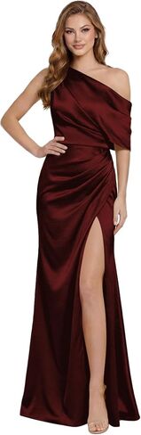 One Shoulder Satin Prom Dress Ball Gown 2026 Pleated Mermaid Formal Evening Ball Gowns with Slit in Saudi Arabia