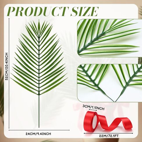40 Pcs Easter Palm Leaves Decor Artificial Green Foliage Leaf with Red Ribbon for Palms Sunday 20.4 Inch Outdoor Faux Tropical Leaves for Easter Home Decor Party Supplies in Kuwait
