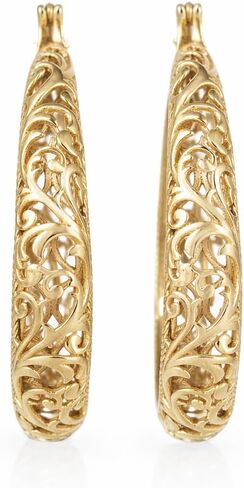 Gold Hoop Earrings for Women, Large Graduated Hoop Earrings with Scrollwork Detailing, Filigree Hoop Earrings in 18K Gold Finish, Lightweight & Comfortable, Secure Lock - Gift for Her in Saudi Arabia