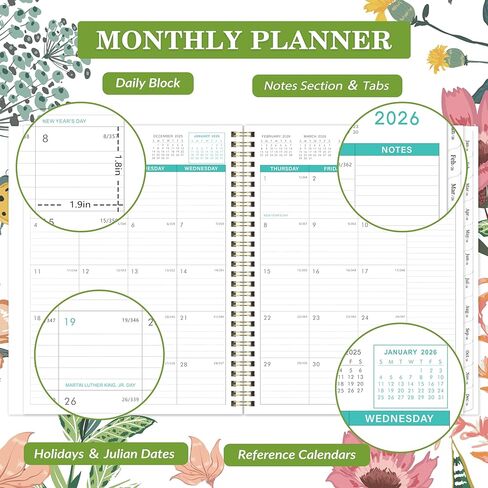 مخطط 2025 - يناير 2025 - ديسمبر 2025، مخطط 2025، 8 × 10 بوصة، مخطط تقويم 2025 مع توزيع أسبوعي وشهري، علامات تبويب، ربط مزدوج السلك، ورق سميك، غطاء مرن، مربعات اختيار كقائمة مهام ＆ ملحوظات in Kuwait