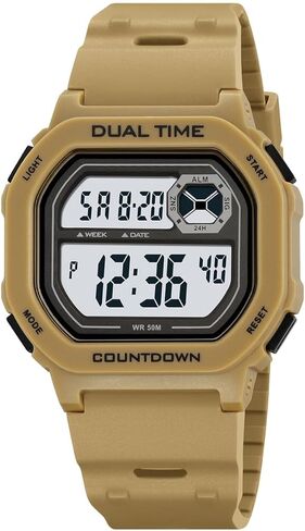 ساعات ريجينالد للرجال موضة تريند متعددة الوظائف مقاومة للماء، EL الخلفية، رقمية كرونوغراف من مادة TPU، حزام ساعة مربع in Kuwait