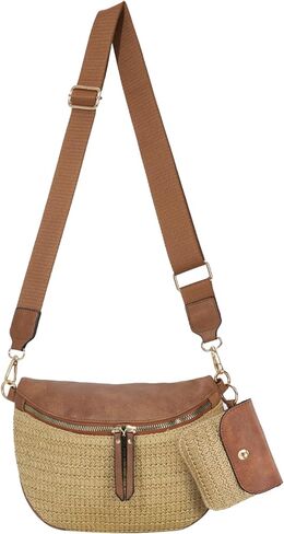 KUANG! Straw PU Leather Crossbody Sling Bag Bum Bag Summer Beach Handbags Wallets for Women with Small Purse in Saudi Arabia